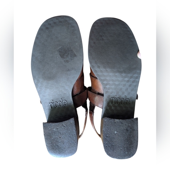 Nicole Pixie Fisherman Leather Sandals Vintage Block Heels Slingbacks Sz 10 - Picture 8 of 10